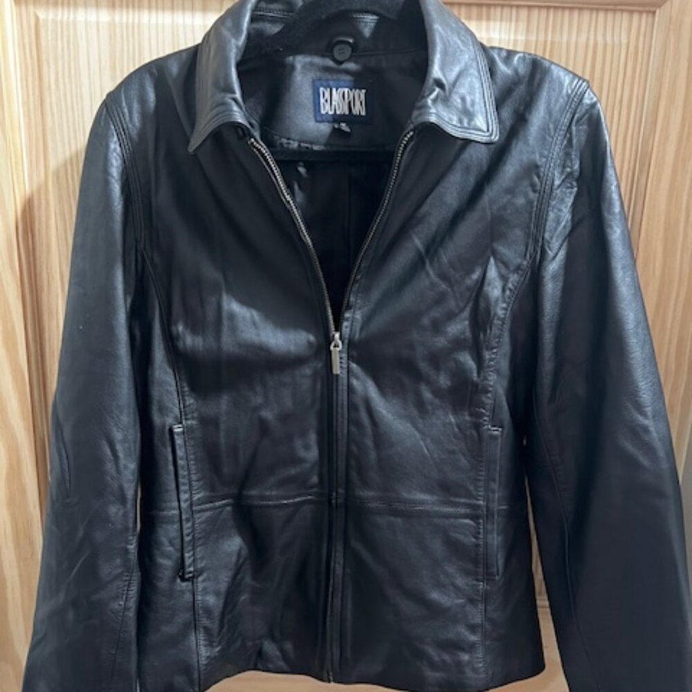 Bill Blass Blassport black‎ 100% leather jacket soft size medium vintage 90's